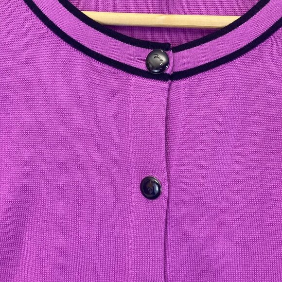 Talbots (2024) Tipped Crewneck Cardigan Sweater Womens Size Small S Purple - Picture 5 of 12